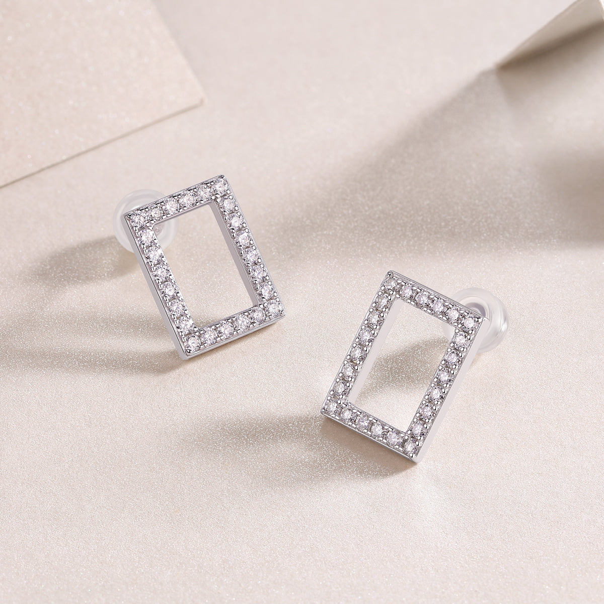 Open Rectangle Pavé Moissanite Studs