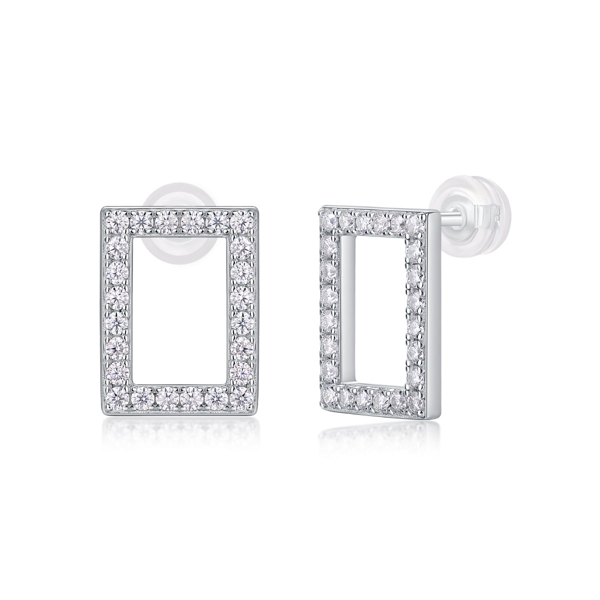Open Rectangle Pavé Moissanite Studs