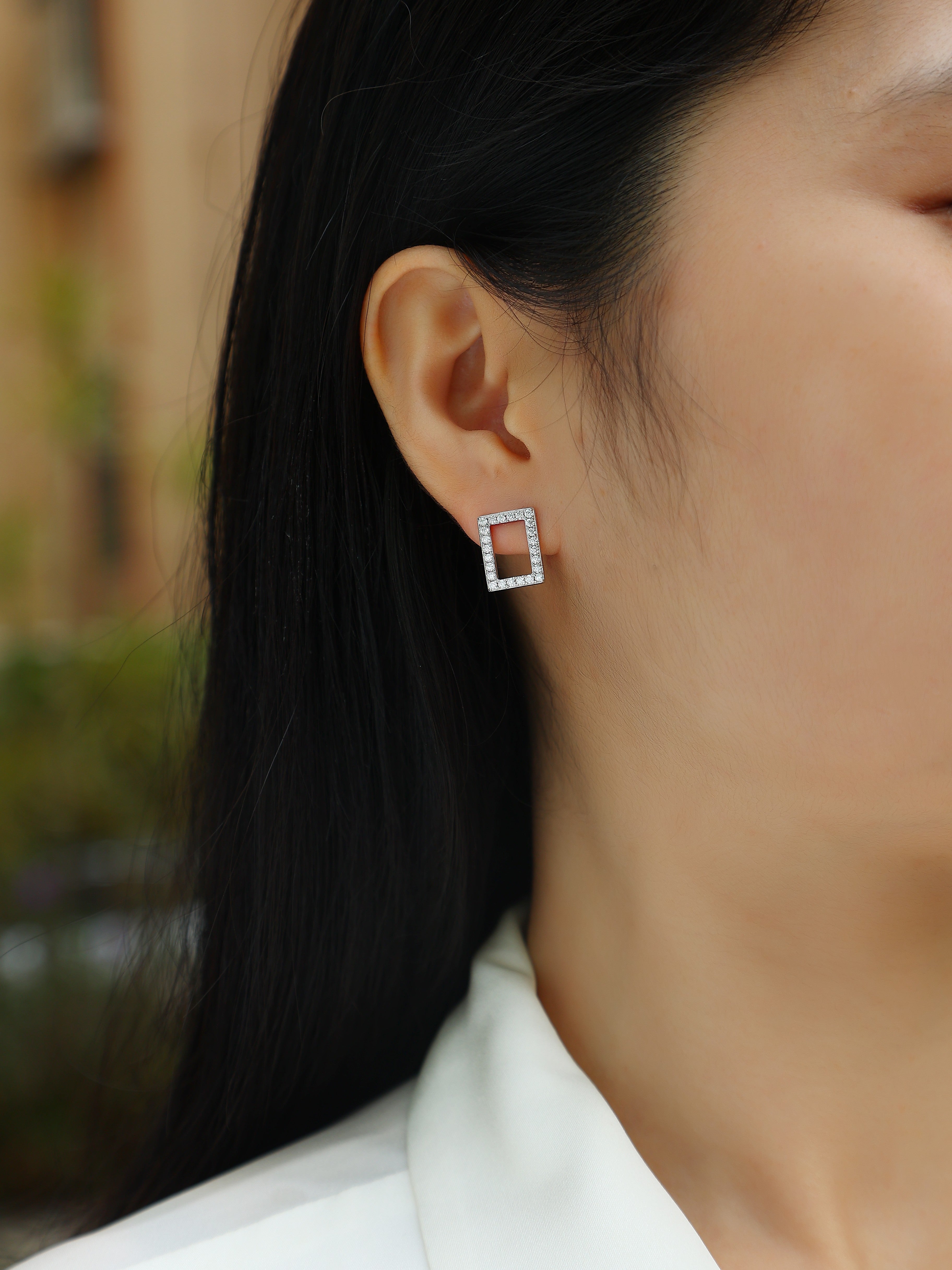 Open Rectangle Pavé Moissanite Studs