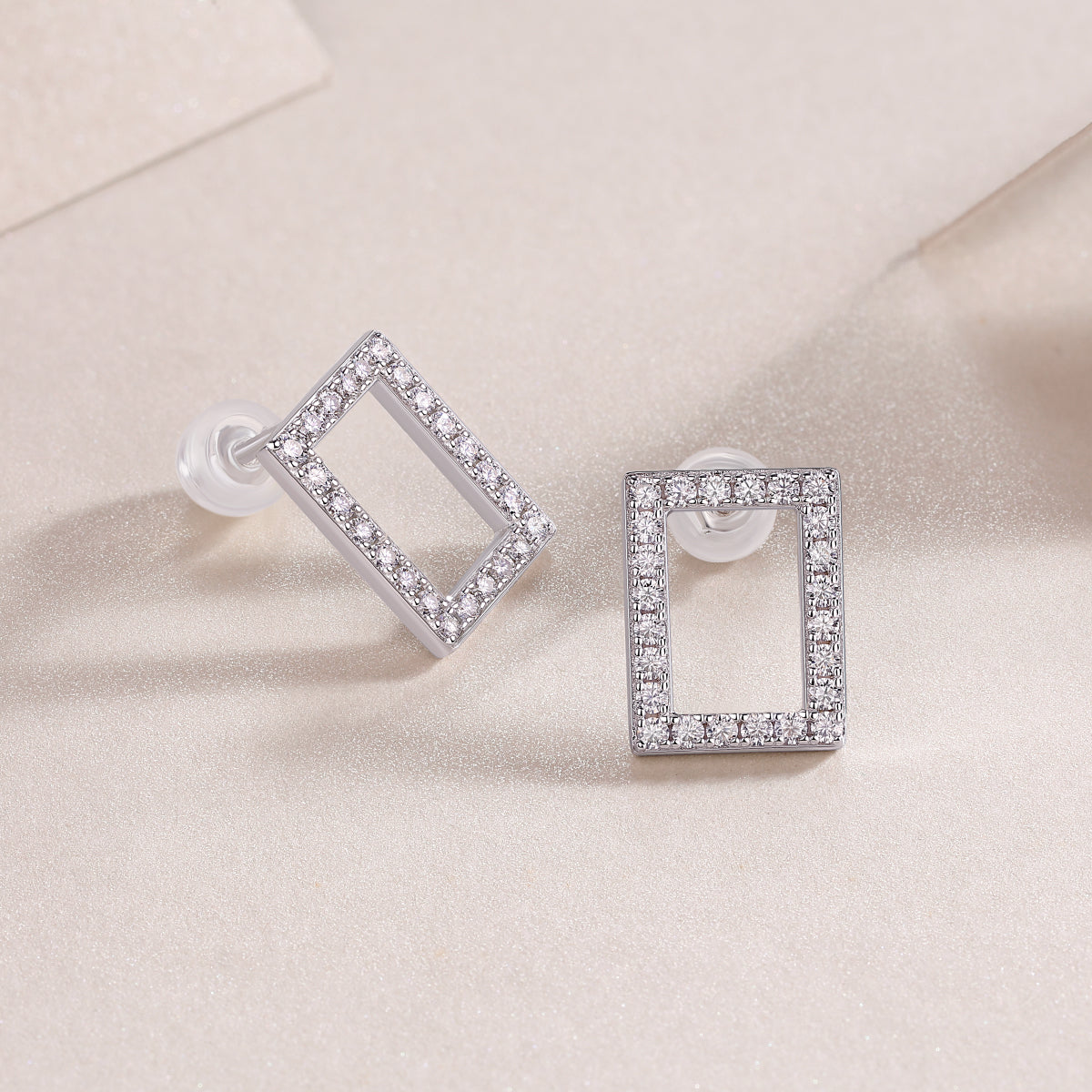 Open Rectangle Pavé Moissanite Studs