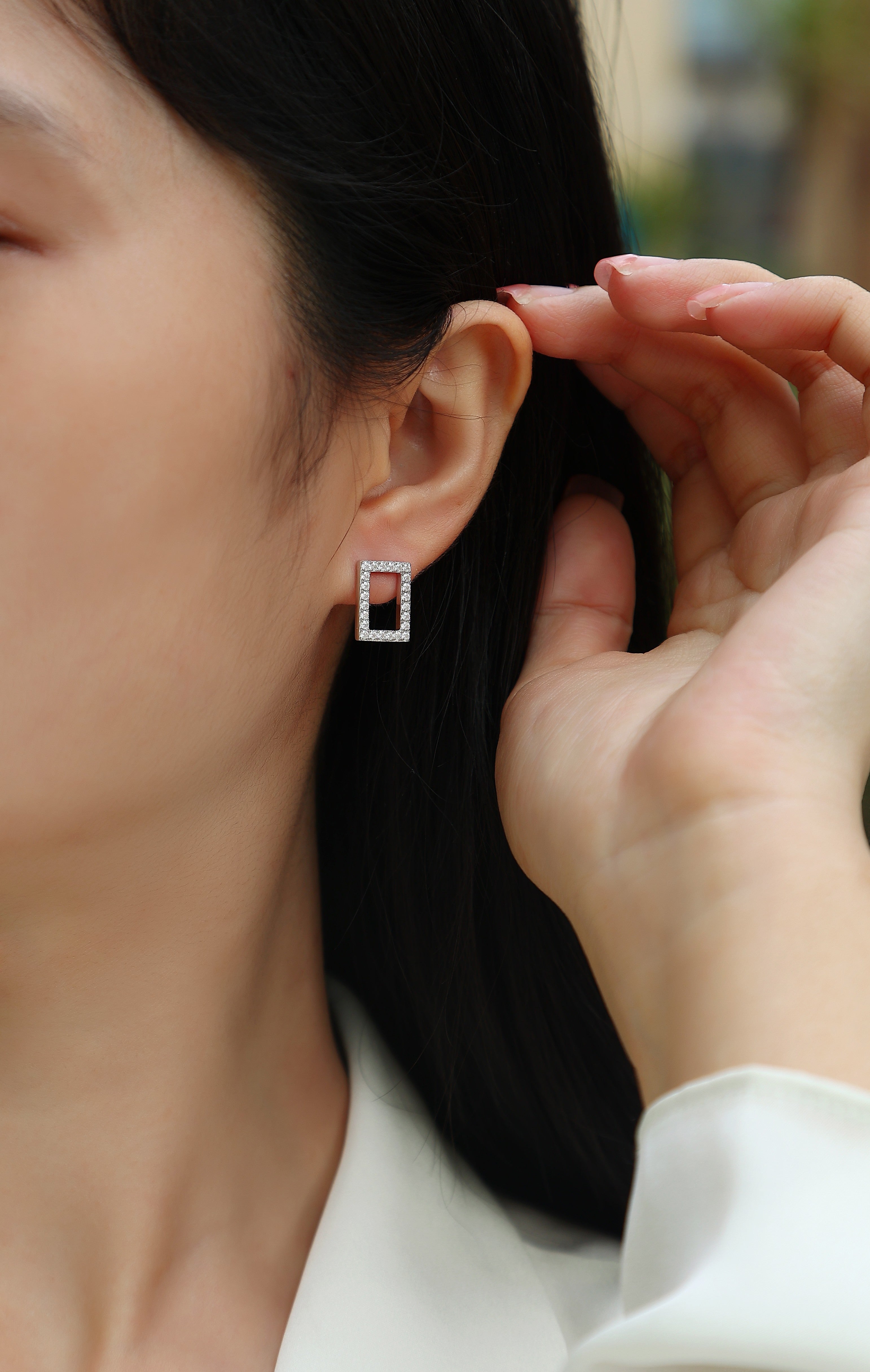 Open Rectangle Pavé Moissanite Studs